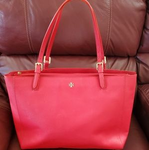 Tory Burch Red Leather Large Tote Bag